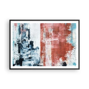 Affiche dans un cadre noir - Poster - Abstraction aux couleurs blanc, bleu et brique - 100x70cm - Moitié-moitié abstrait - Décoration murale moderne pour le salon et la chambre ARTTOR