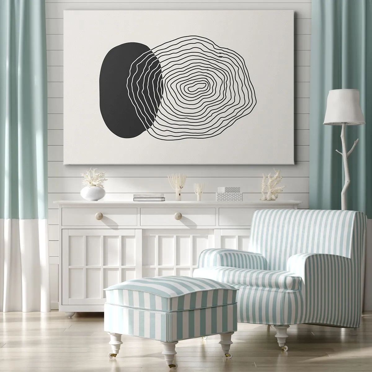 Impression sur toile - Image sur toile - Motif abstrait avec des lignes et des formes en noir et blanc - 70x50cm - Durabilité et oscillation - Décoration murale moderne pour le salon et la chambre ARTTOR