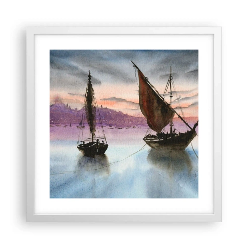 Affiche dans un cadre blanc - Poster - Soirée au port - 40x40 cm