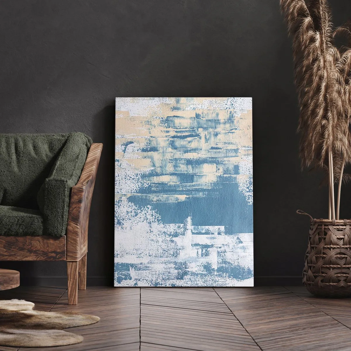 Impression sur toile - Image sur toile - Composition abstraite dans les tons de bleu et de blanc - 50x70cm - À travers un iceberg - Décoration murale moderne pour le salon et la chambre ARTTOR