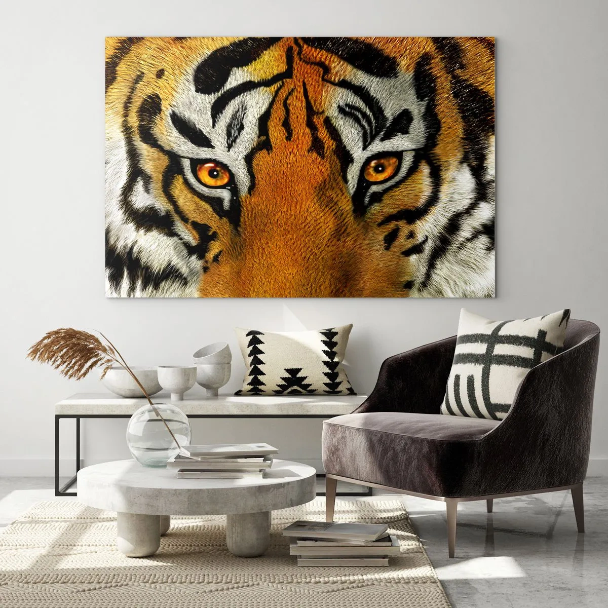 Impression sur verre - Image sur verre - Gros plan sur le regard intense du tigre - 100x70cm - Terrible et beau - Décoration murale moderne pour le salon et la chambre ARTTOR
