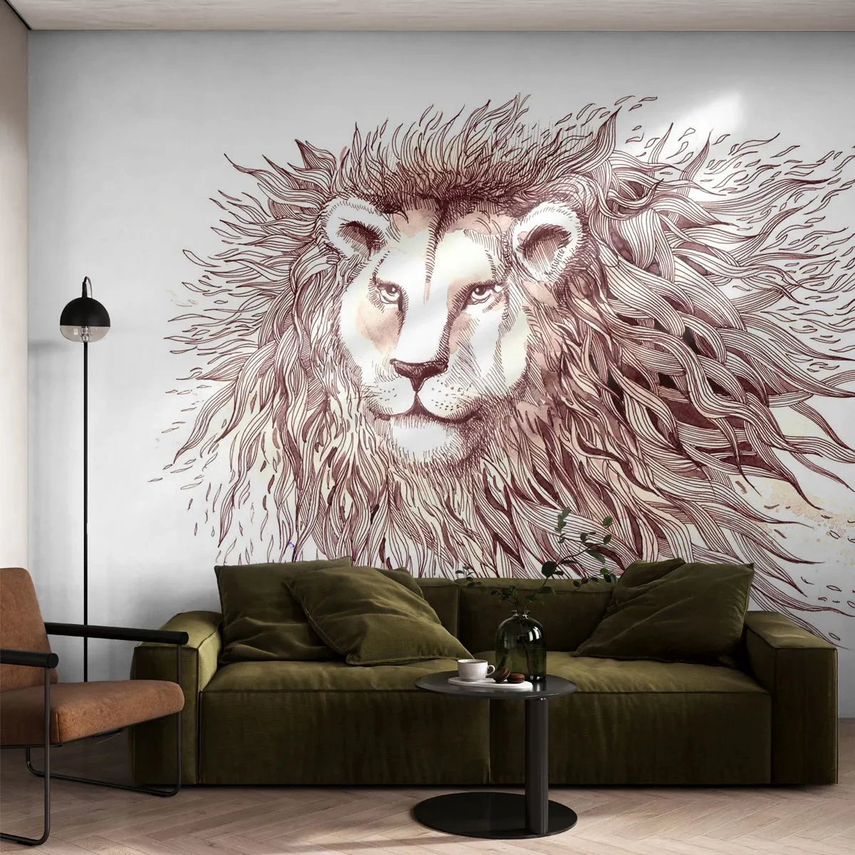 Papier Peint Autocollant Deluxe Sticker - Un souverain fougueux - Animaux, Lion, Abstraction - 250x175 cm