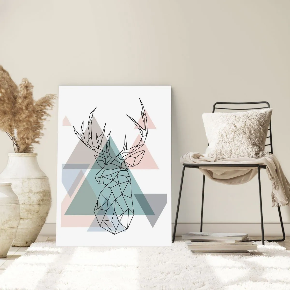 Affiche - Poster - Silhouette géométrique d'un cerf sur fond de triangles - 50x70cm - Dans une forêt géométrique - Décoration murale moderne pour le salon et la chambre ARTTOR