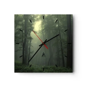 Horloge murale - Pendule murale - Une forêt verte le matin enveloppée d'un brouillard délicat - 30x30cm - Avant qu'il ne se réveille - Décoration murale moderne pour le salon et la chambre ARTTOR