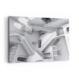Impression sur toile - Image sur toile - Une composition abstraite d'escaliers dans un agencement spatial surréaliste - 120x80cm - Paradoxes spatiaux - Décoration murale moderne pour le salon et la chambre ARTTOR