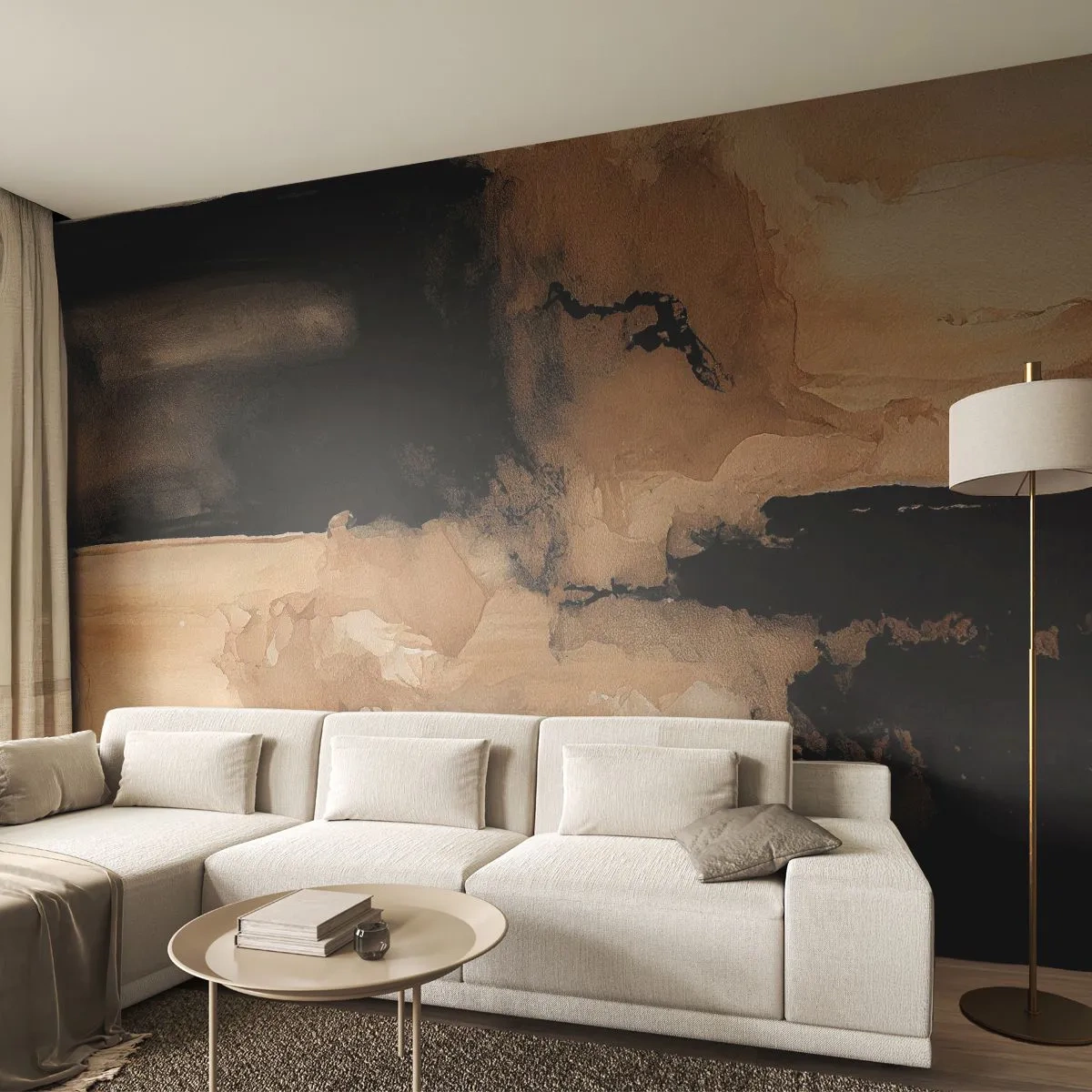 Papier Peint Photo Standard Eco - Composition abstraite marron et noire dans un style aquarelle - 100x70cm - Une abstraction intrigante - Décoration murale moderne pour le salon et la chambre ARTTOR