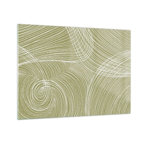 Impression sur verre - Image sur verre - Les lignes blanches forment une structure complexe sur un fond vert olive. - 70x50cm - Abstraction complexe de blanc - Décoration murale moderne pour le salon et la chambre ARTTOR