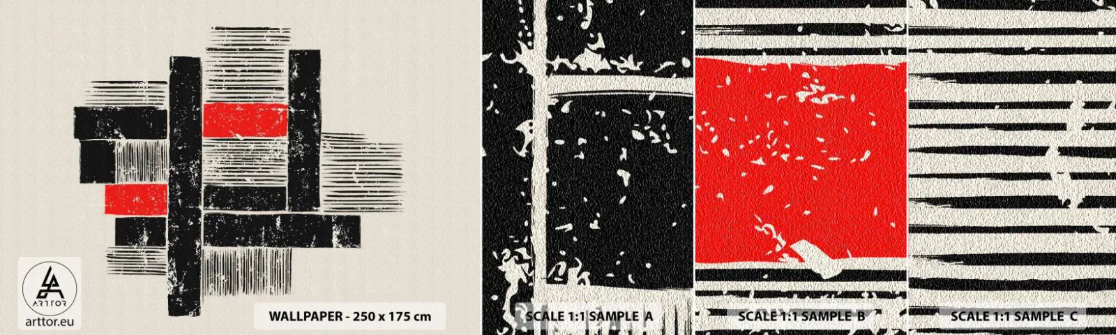 Échantillon De Papier Peint Standard Eco - En rouge et noir - Abstraction, Art moderne, Industriel - 100x30 cm