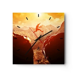 Horloge murale - Pendule murale - Une silhouette sautant entre des rochers avec des montagnes en arrière-plan - 30x30cm - Dépassement des limites - Décoration murale moderne pour le salon et la chambre ARTTOR