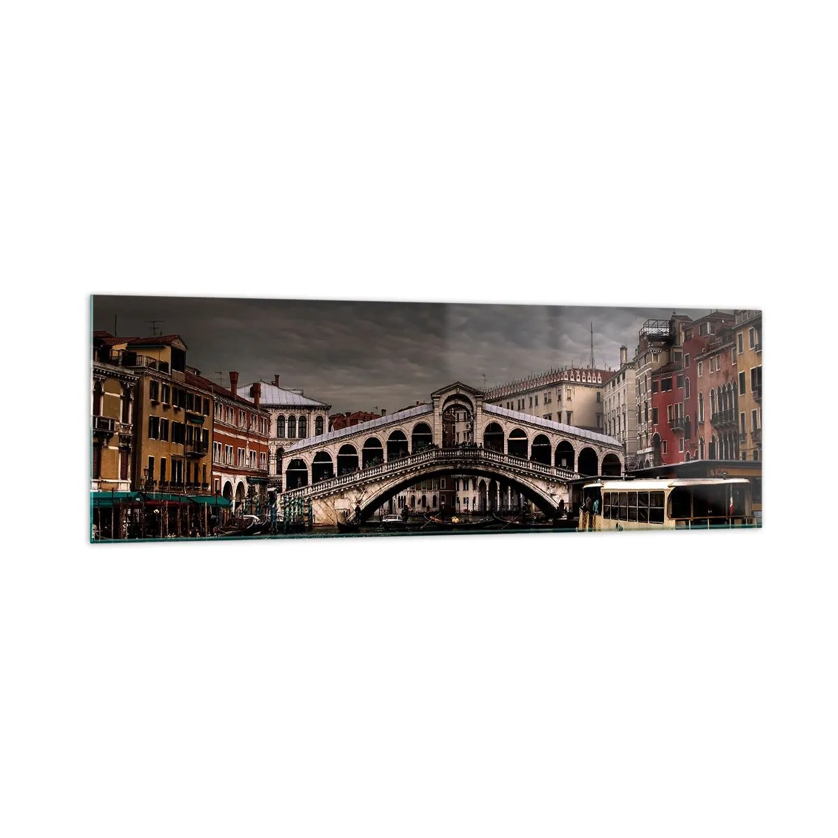 Impression sur verre - Image sur verre - Pont du Rialto à Venise sur le Grand Canal, architecture classique. - 160x50cm - Promesse d'une soirée vénitienne - Décoration murale moderne pour le salon et la chambre ARTTOR