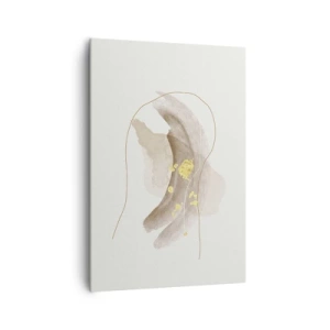 Impression sur toile - Image sur toile - Une composition abstraite dans les tons beige et or. - 70x100cm - rencontré dans l'espace - Décoration murale moderne pour le salon et la chambre ARTTOR