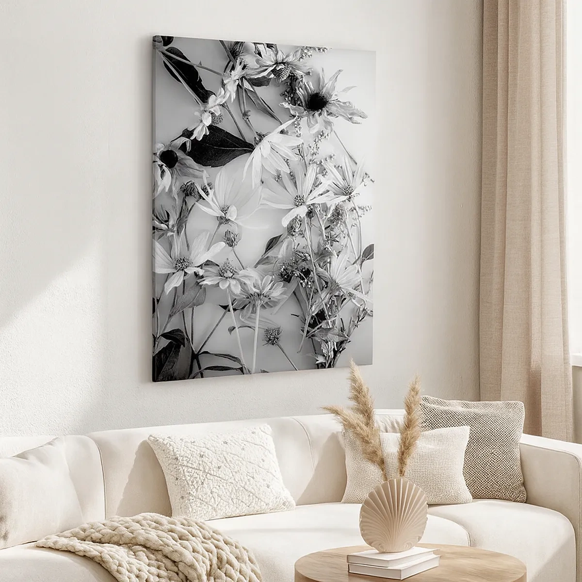 Impression sur toile - Image sur toile - Compositions florales en noir et blanc dans un style artistique subtil - 50x70cm - Non-un bouquet de fleurs - Décoration murale moderne pour le salon et la chambre ARTTOR