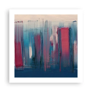 Affiche - Poster - Composition verticale en bleu et rouge - 50x50 cm