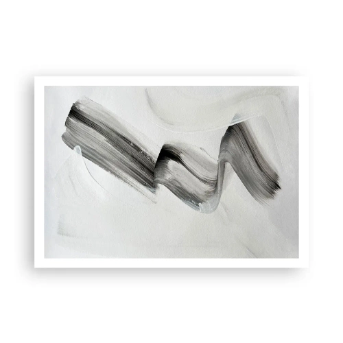 Affiche - Poster - Coup de pinceau abstrait noir et blanc sur fond clair - 100x70cm - Mine de rien pour s'amuser - Décoration murale moderne pour le salon et la chambre ARTTOR