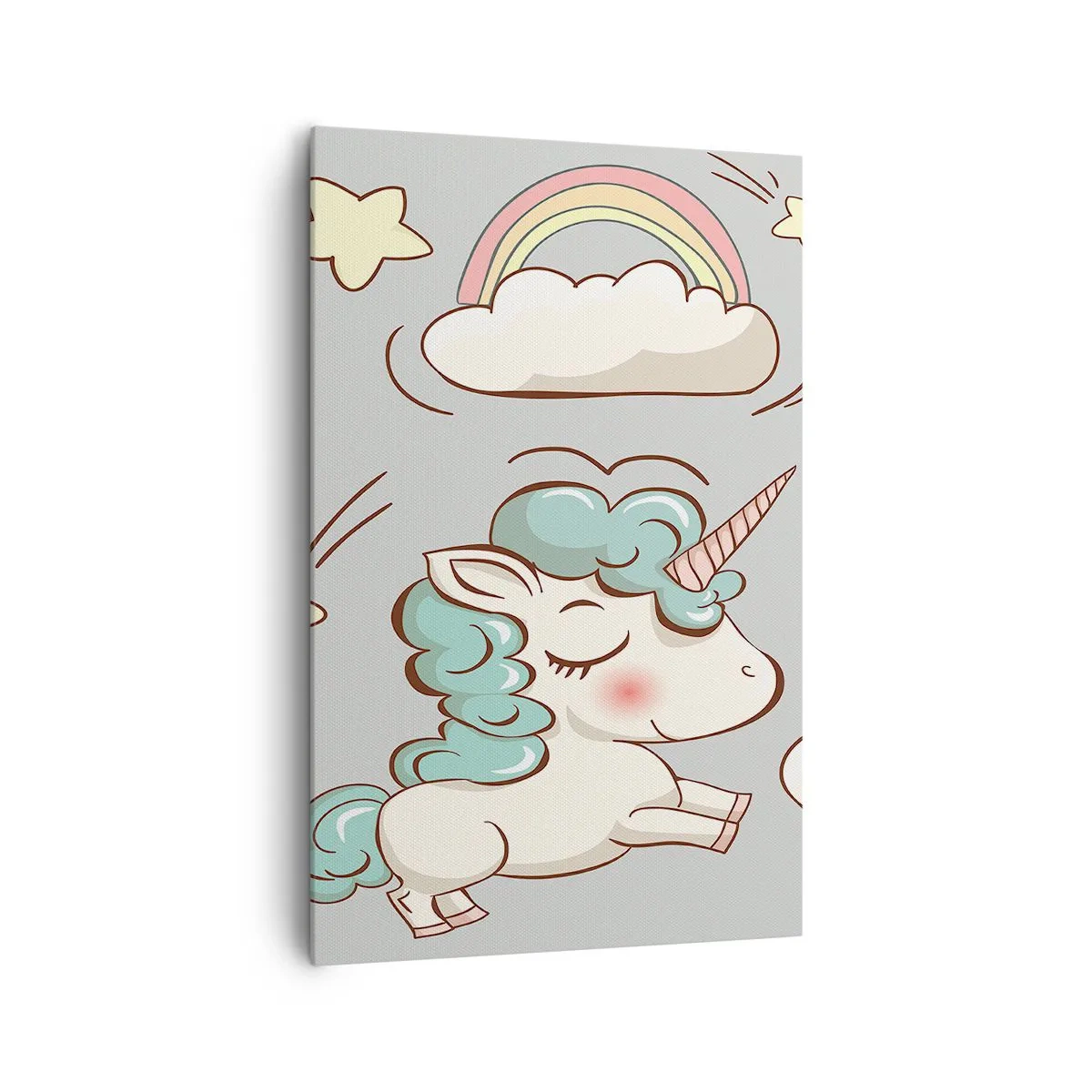 Impression sur toile - Image sur toile - Licornes mignonnes sur fond pastel - 80x120cm - Ils existe, c'est sûr… - Décoration murale moderne pour le salon et la chambre ARTTOR