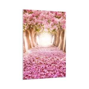 Impression sur verre - Image sur verre - Une avenue d'arbres fleuris aux tons roses - 80x120cm - La route du paradis - Décoration murale moderne pour le salon et la chambre ARTTOR
