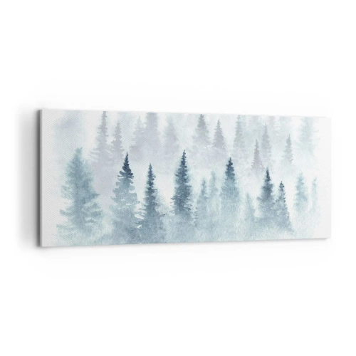 Impression sur toile - Image sur toile - Forêts de conifères baignées d'un brouillard délicat - 120x50cm - Enveloppé de brouillard - Décoration murale moderne pour le salon et la chambre ARTTOR