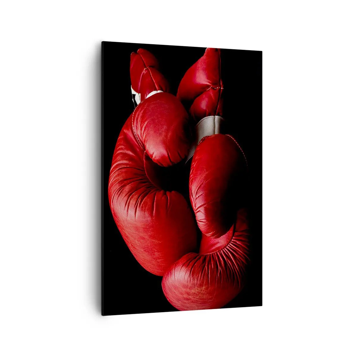 Impression sur toile - Image sur toile - Gants de boxe rouges sur fond noir - 80x120cm - Les émotions du combat sont derrière nous - Décoration murale moderne pour le salon et la chambre ARTTOR
