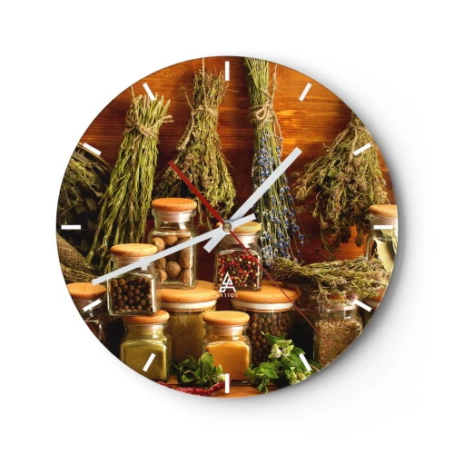 Horloge murale - Pendule murale - Herbes et épices séchées dans un arrangement de cuisine - 30x30cm - Sortilèges de cuisine - Décoration murale moderne pour le salon, la cuisine et la chambre ARTTOR