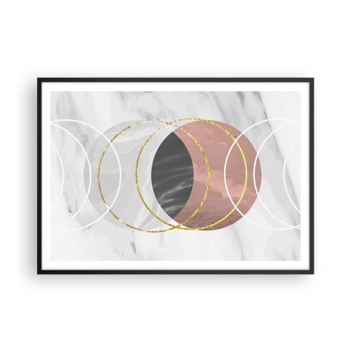 Affiche dans un cadre noir - Poster - Composition géométrique abstraite avec des cercles et des détails métalliques - 100x70cm - Musique des sphères - Décoration murale moderne pour le salon et la chambre ARTTOR