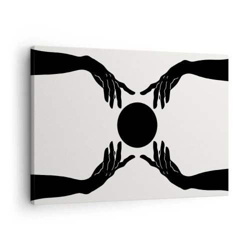 Impression sur toile - Image sur toile - Mains noires dans une composition symétrique avec une boule - 70x50cm - Signe secret - Décoration murale moderne pour le salon et la chambre ARTTOR
