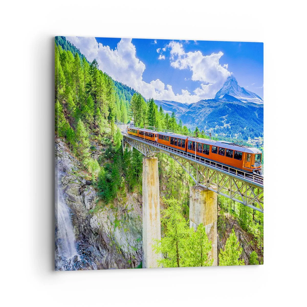 Impression sur toile - Image sur toile - Train dans les Alpes - 70x70 cm