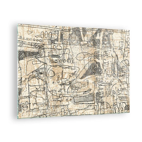 Impression sur verre - Image sur verre - Une structure abstraite complexe avec des motifs géométriques et esquissés. - 70x50cm - Il attend d'être décodé - Décoration murale moderne pour le salon et la chambre ARTTOR