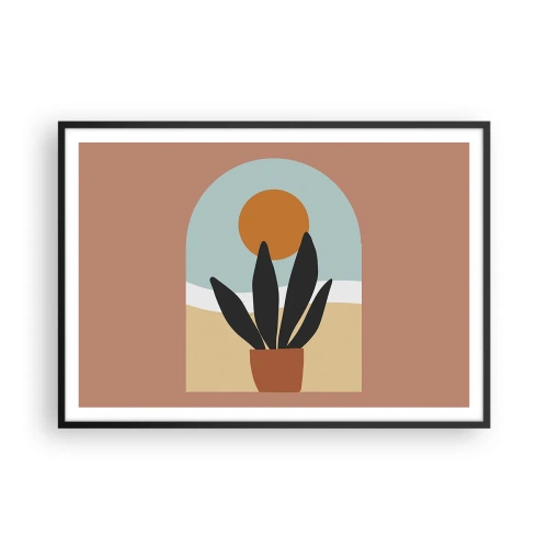 Affiche dans un cadre noir - Poster - Une plante noire dans un pot contre le soleil - 100x70cm - Petits bonheurs - Décoration murale moderne pour le salon et la chambre ARTTOR