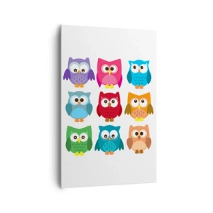 Impression sur toile - Image sur toile - Illustrations colorées de hiboux dans un style enfantin - 80x120cm - C'est amusant d'être différent - Décoration murale moderne pour le salon et la chambre ARTTOR