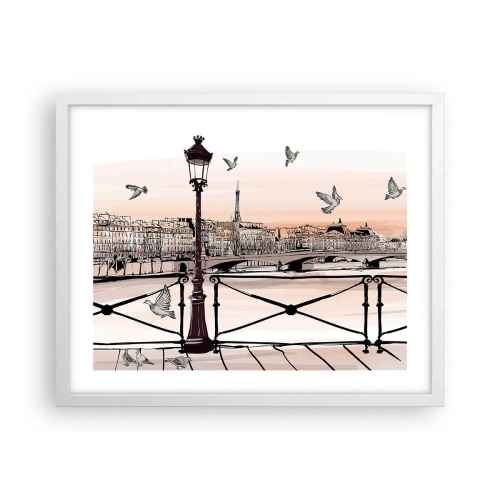 Affiche dans un cadre blanc - Poster - Sur les toits de Paris - 50x40 cm