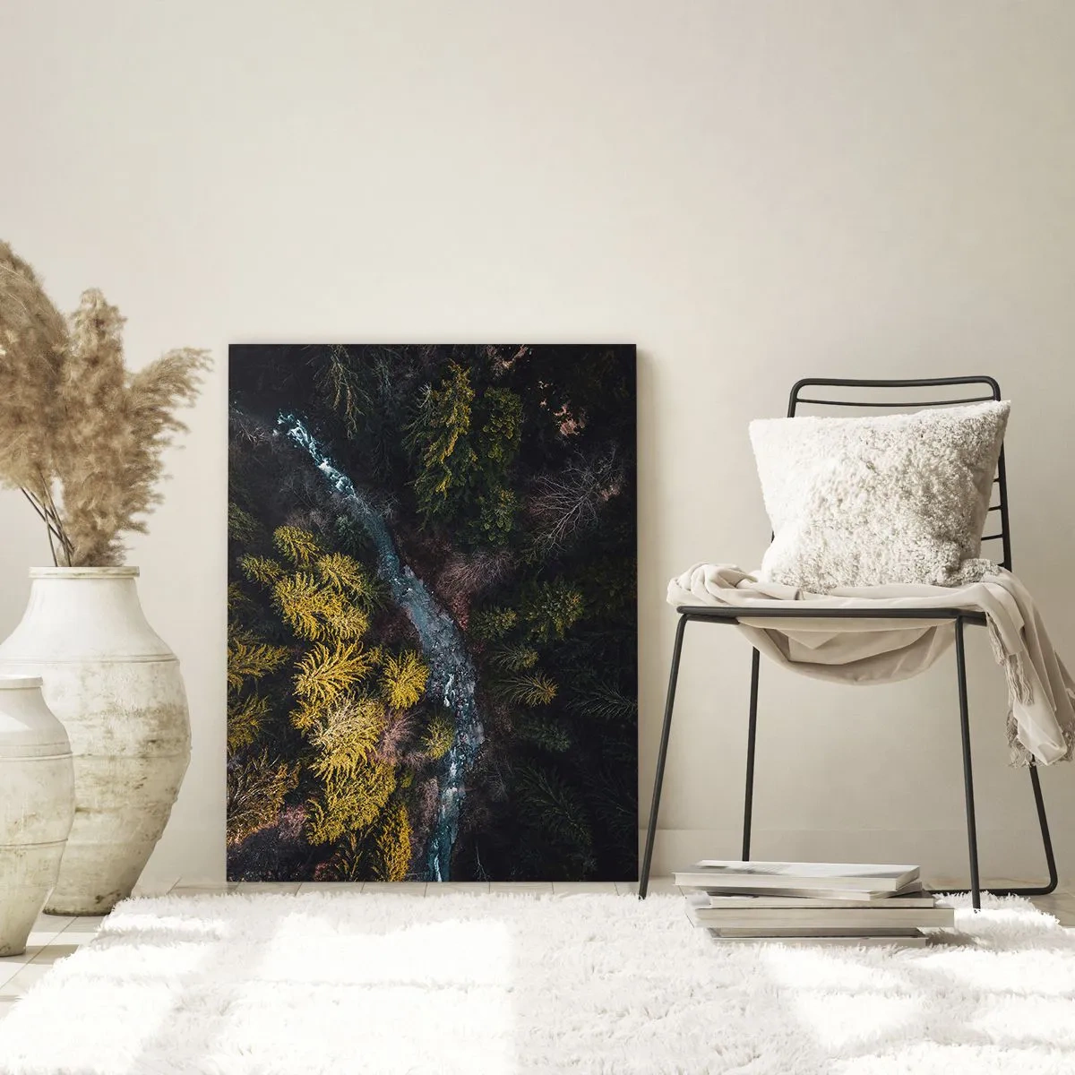 Impression sur verre - Image sur verre - Vue d'en haut d'une forêt avec une rivière sinueuse - 70x100cm - De plus en plus vite - Décoration murale moderne pour le salon et la chambre ARTTOR