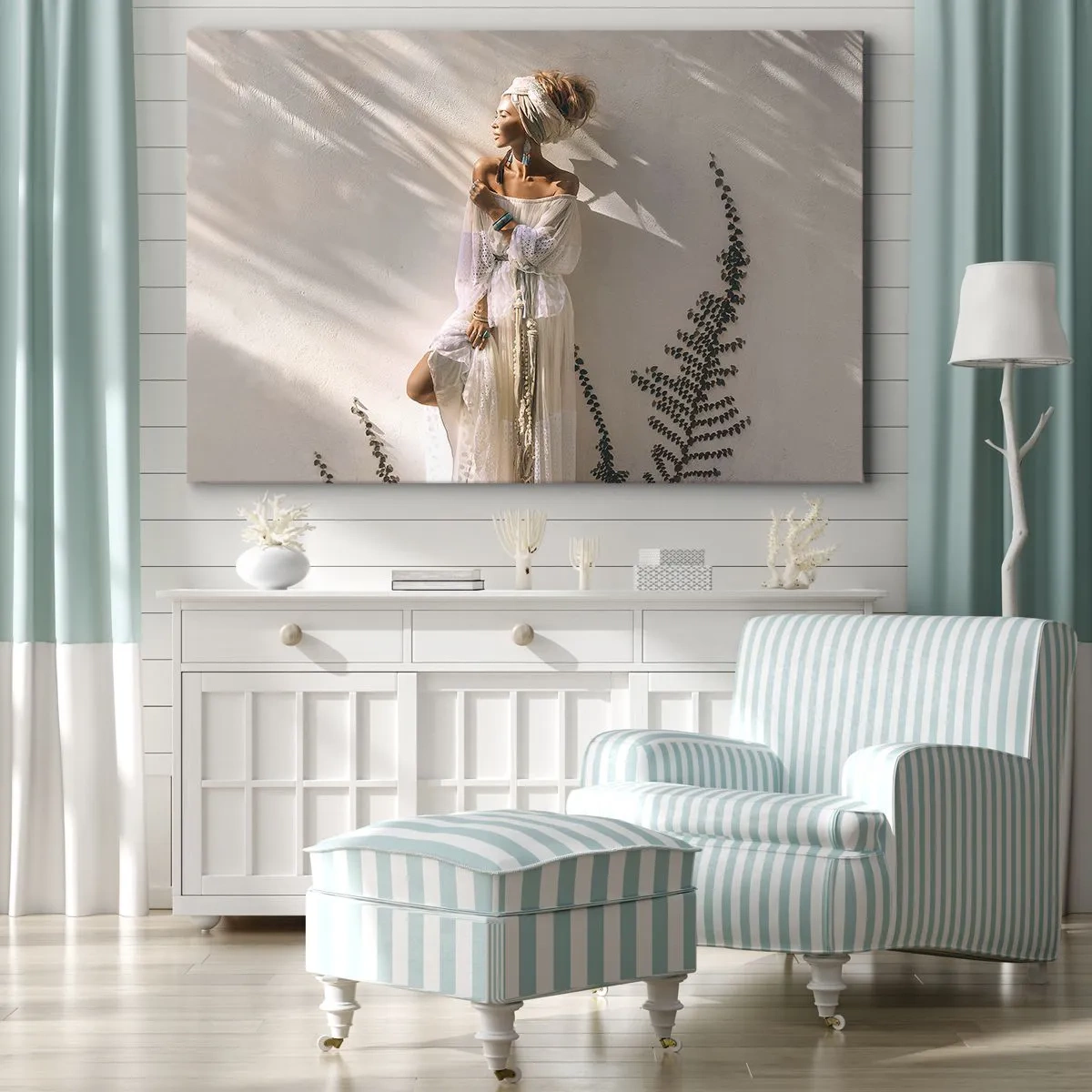 Impression sur toile - Image sur toile - Une femme au style bohème illuminée par les rayons du soleil - 120x80cm - Le soleil et la fille - Décoration murale moderne pour le salon et la chambre ARTTOR