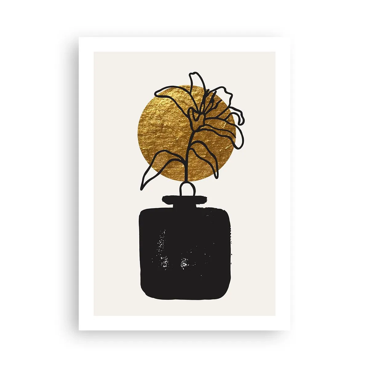 Affiche - Poster - Composition abstraite avec une fleur et un cercle doré - 50x70cm - La beauté vaut son pesant d'or - Décoration murale moderne pour le salon et la chambre ARTTOR