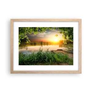 Affiche dans un chêne clair - Poster - Paysage dans un cadre verdoyant - 40x30 cm