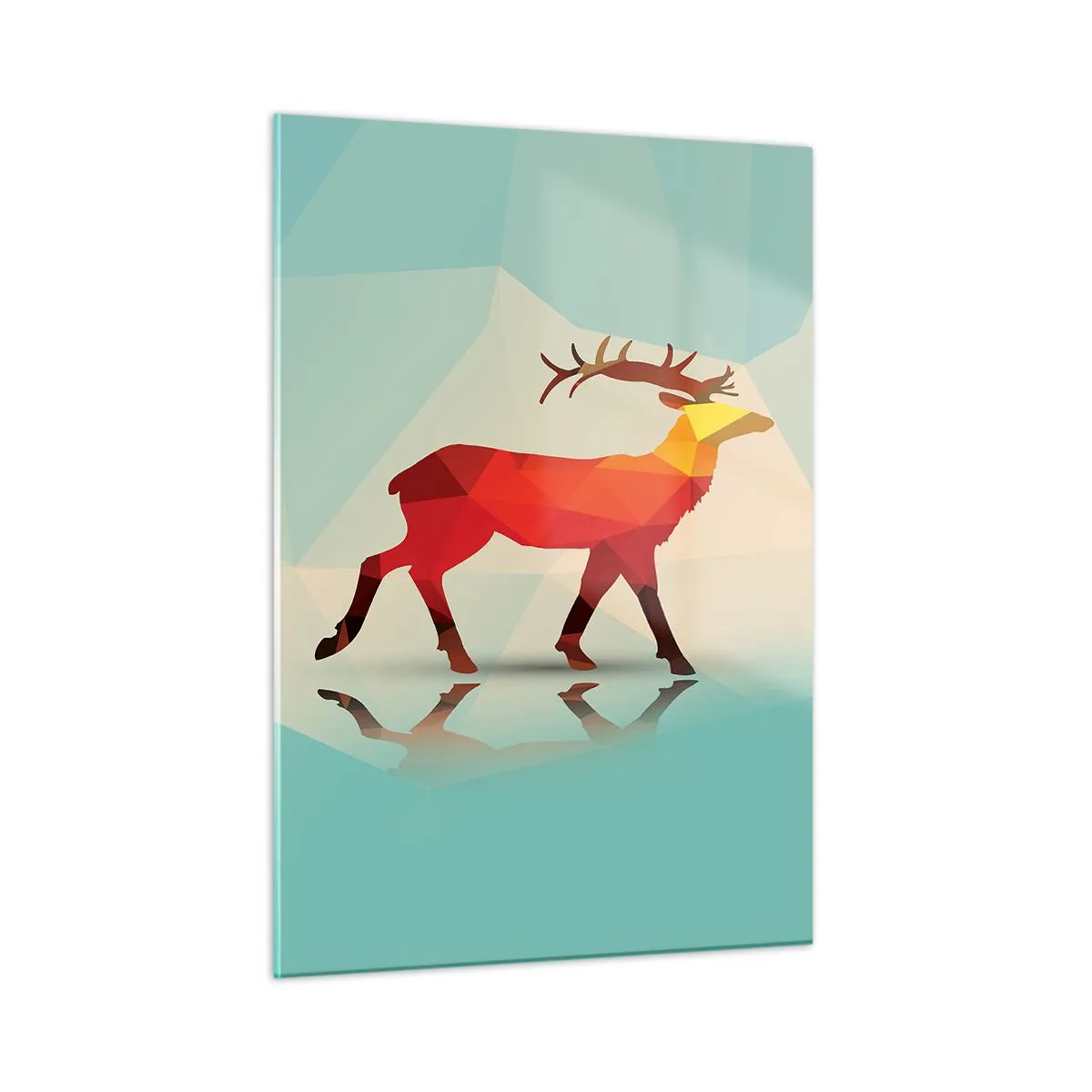 Impression sur verre - Image sur verre - Cerf géométrique dans une abstraction colorée - 50x70cm - Cerf géométrique - Décoration murale moderne pour le salon et la chambre ARTTOR