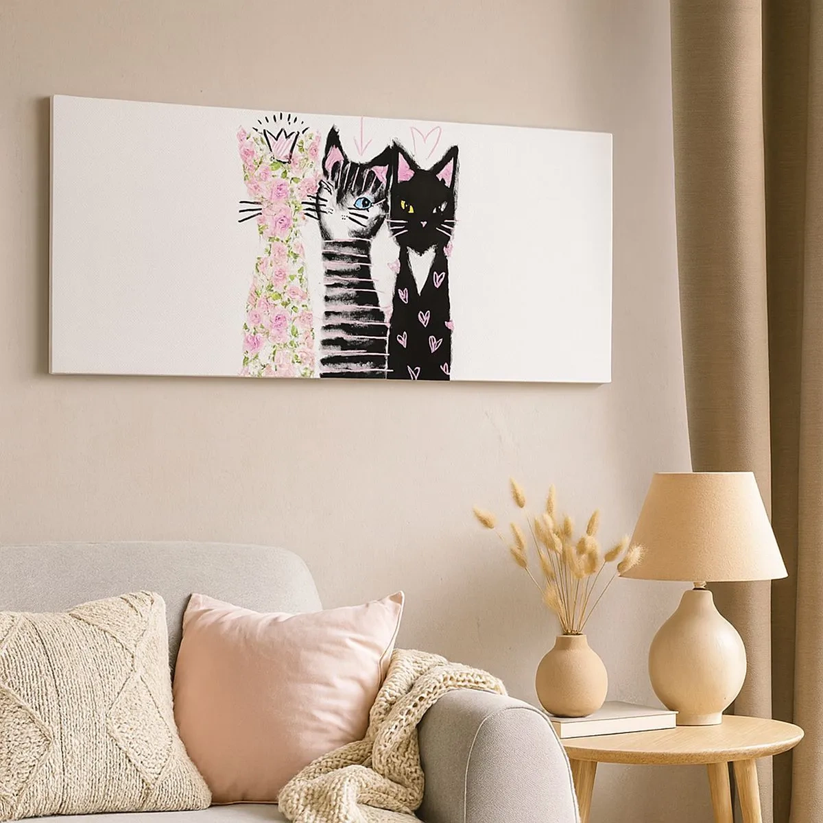 Impression sur toile - Image sur toile - Il y avait trois chats - 100x40 cm