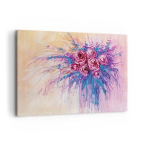 Impression sur toile - Image sur toile - Un bouquet de roses aux couleurs pastel - 120x80cm - Fontaine aux roses - Décoration murale moderne pour le salon et la chambre ARTTOR