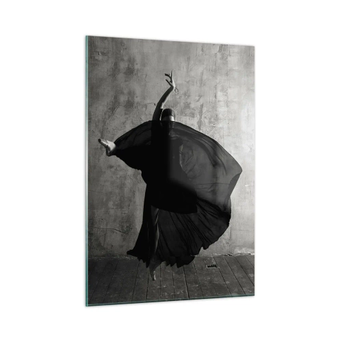Impression sur verre - Image sur verre - Silhouette noire et blanche d'une danseuse dans une pose dynamique - 50x70cm - Pas plein de passion - Décoration murale moderne pour le salon et la chambre ARTTOR