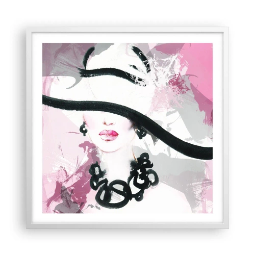 Affiche dans un cadre blanc - Poster - Portrait d'une dame en noir et rose - 60x60 cm