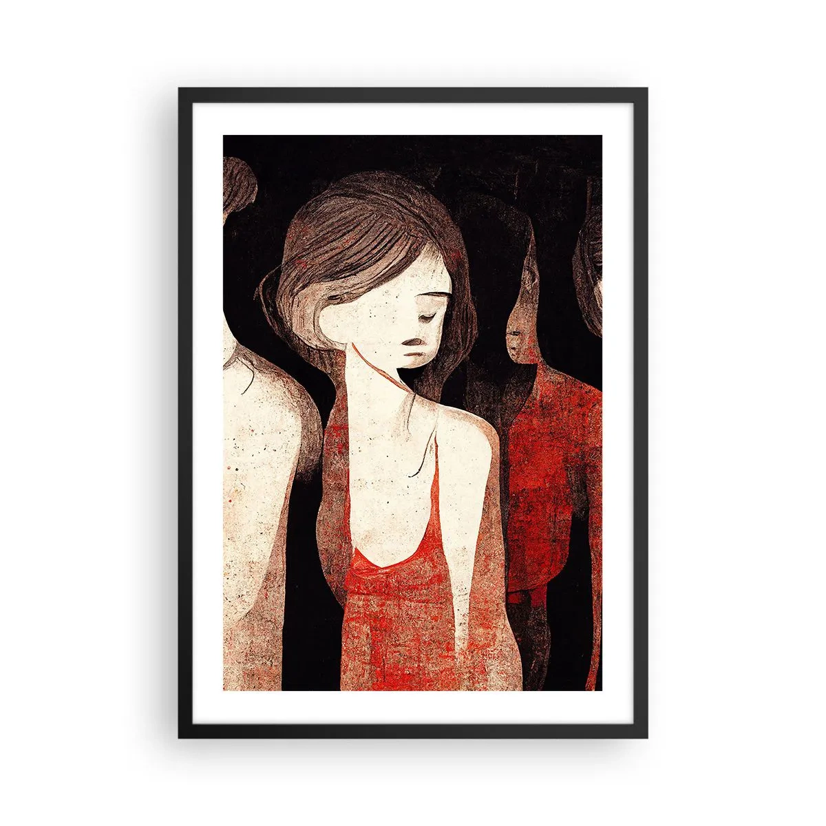 Affiche dans un cadre noir - Poster - Illustration abstraite d'une figure en rouge et noir - 50x70cm - Madones des ténèbres - Décoration murale moderne pour le salon et la chambre ARTTOR