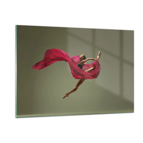 Impression sur verre - Image sur verre - Une danseuse en vol avec un tissu fuchsia fluide - 120x80cm - Flamme dansante - Décoration murale moderne pour le salon et la chambre ARTTOR