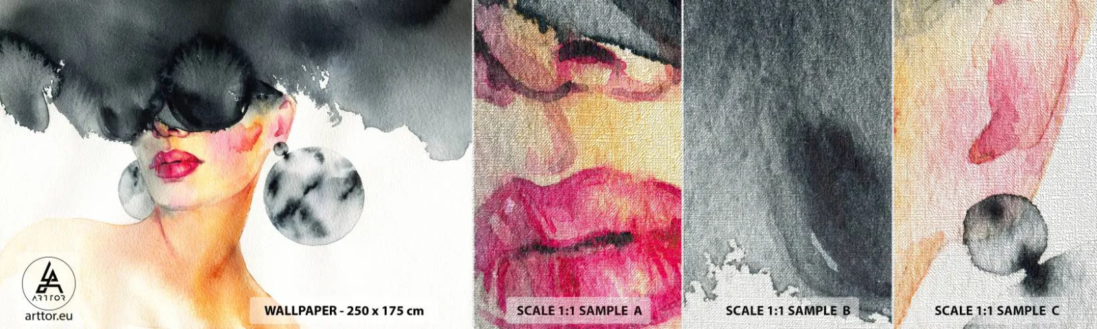 Échantillon de Papier Peint Premium Canvas - Secret de l'élégance - Visage de femme, Femme, Chapeau - 100x30 cm