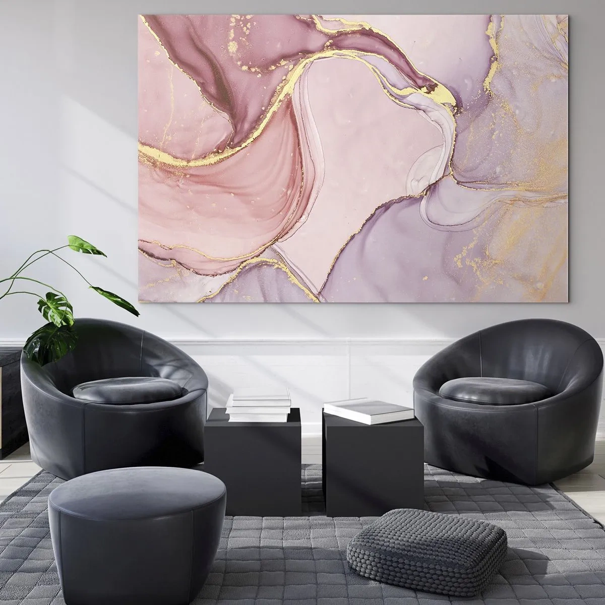 Impression sur verre - Image sur verre - Une composition abstraite dans les tons de rose et d'or - 120x80cm - Caresse de couleurs - Décoration murale moderne pour le salon et la chambre ARTTOR