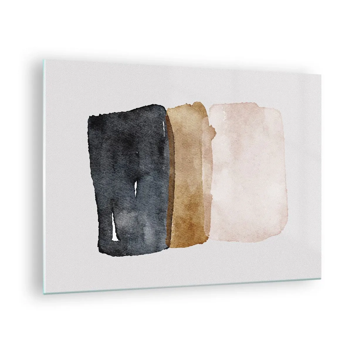 Impression sur verre - Image sur verre - Taches abstraites dans les tons de noir, marron et beige - 70x50cm - Composition de couleurs de la terre - Décoration murale moderne pour le salon et la chambre ARTTOR