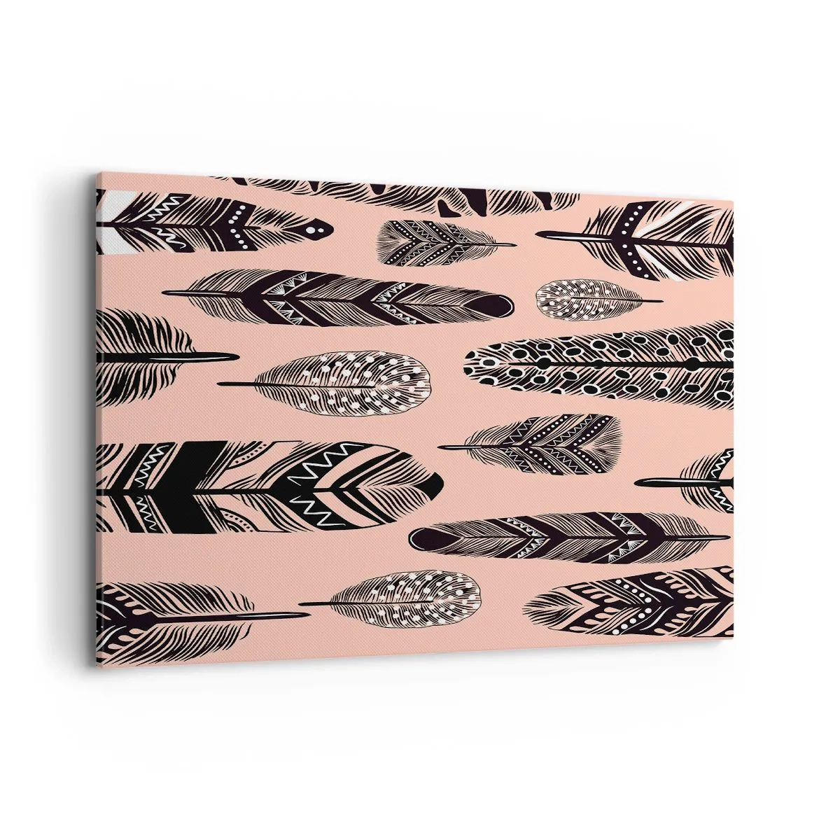 Impression sur toile - Image sur toile - Plumes décoratives sur fond clair - 100x70cm - Collection indienne - Décoration murale moderne pour le salon et la chambre ARTTOR