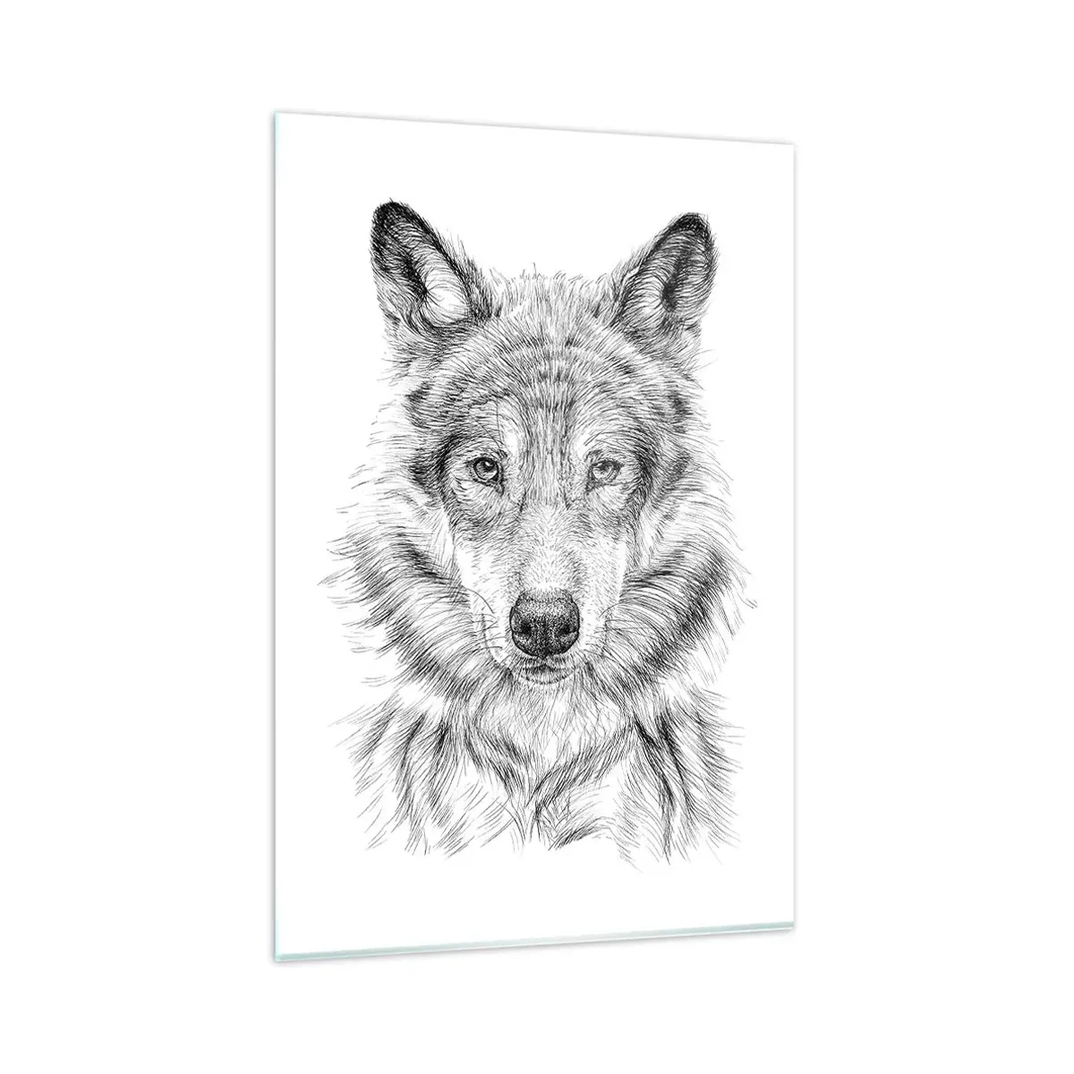 Impression sur verre - Image sur verre - Croquis d'une tête de loup dans un style monochrome sur fond blanc - 80x120cm - Un leader né - Décoration murale moderne pour le salon et la chambre ARTTOR