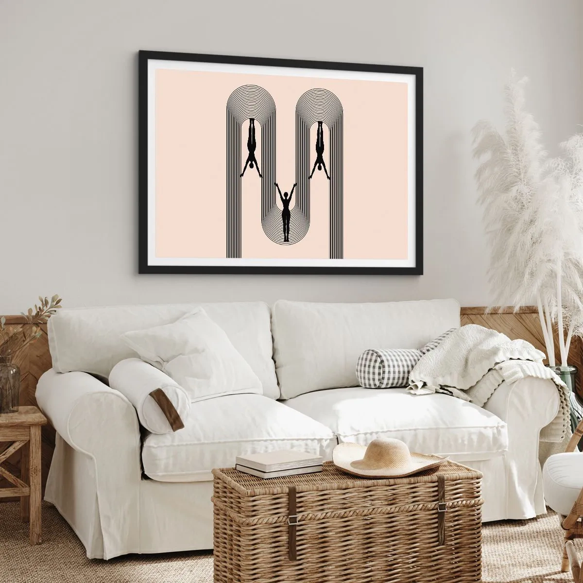 Affiche dans un cadre noir - Poster - Silhouettes géométriques sur fond beige - 70x50cm - Les jambes en l’air - Décoration murale moderne pour le salon et la chambre ARTTOR