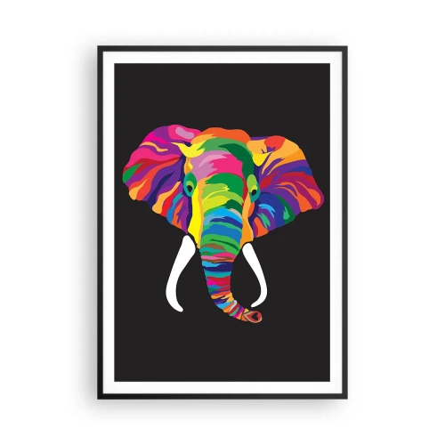 Affiche dans un cadre noir - Poster - L'éléphant qui aimait se baigner dans un arc-en-ciel - 70x100 cm