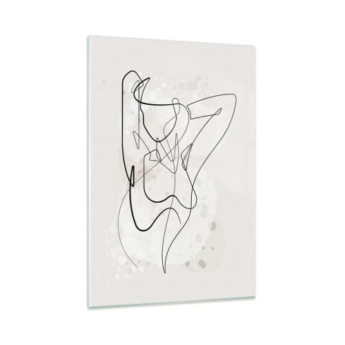 Impression sur verre - Image sur verre - Figure d'art linéaire abstraite sur fond clair - 80x120cm - L'art de la séduction - Décoration murale moderne pour le salon et la chambre ARTTOR