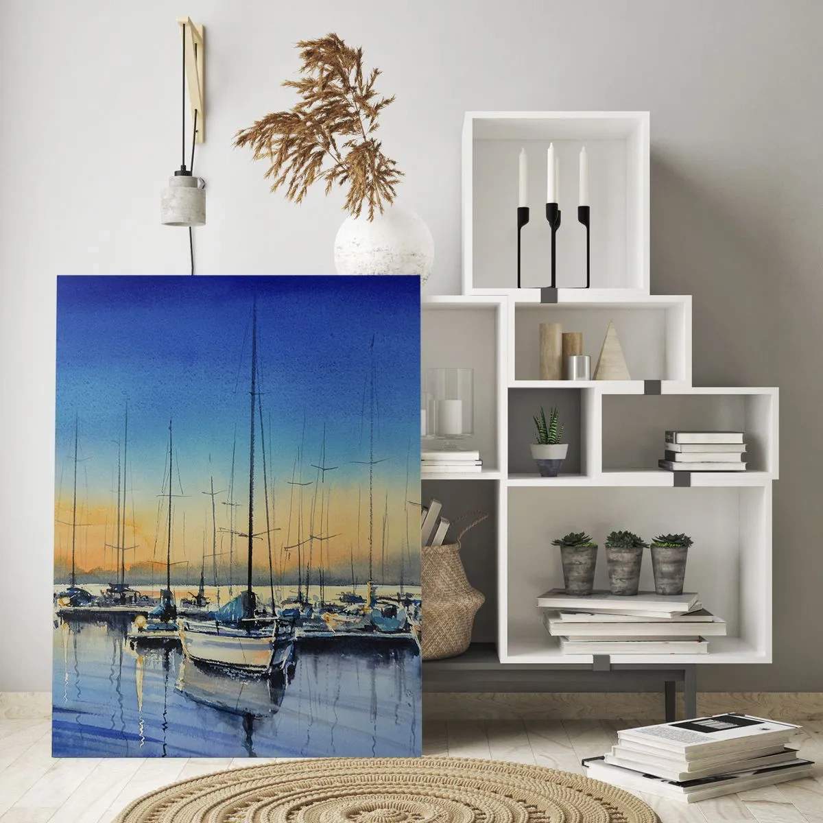 Impression sur verre - Image sur verre - Port de plaisance au coucher du soleil avec reflets sur l'eau - 80x120cm - Fin d'une belle journée - Décoration murale moderne pour le salon et la chambre ARTTOR